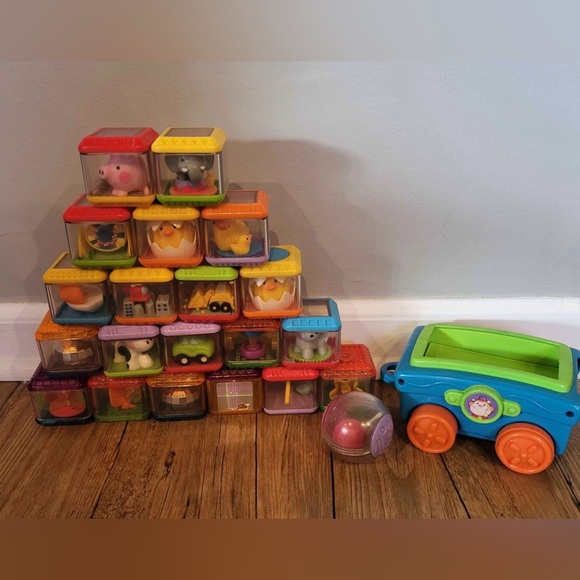 Fisher Price-21 Peek- A -Blocks and block train car